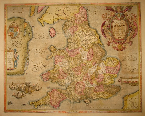 Ortelius Abraham (1528-1598) Anglia Regnum... 1603 Anversa, Jean Baptiste Vrients